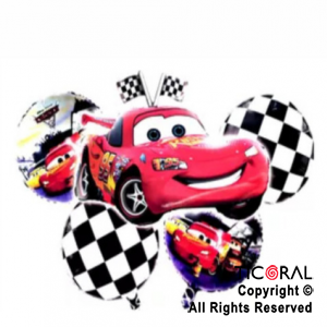 SET DE GLOBOS METALIZADO CARS RAYO MCQUEEN 5 UNIDADES X 1